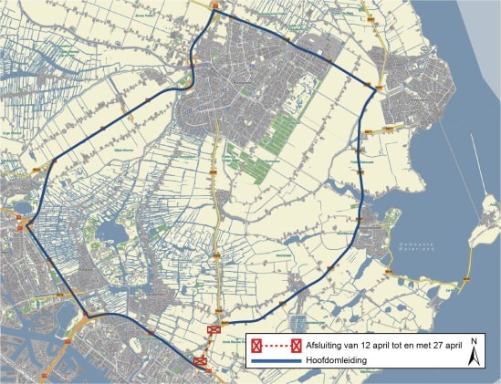 Afsluiting en omleiding voor de werkzaamheden aan de N247 bij Amsterdam