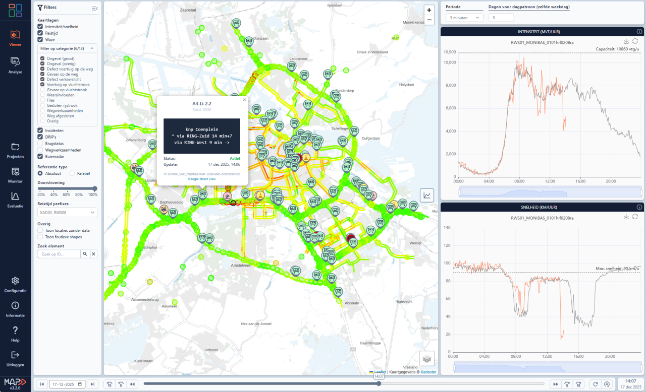 Realtime verkeersbeeld regio Amsterdam in TrafficDash|OMA