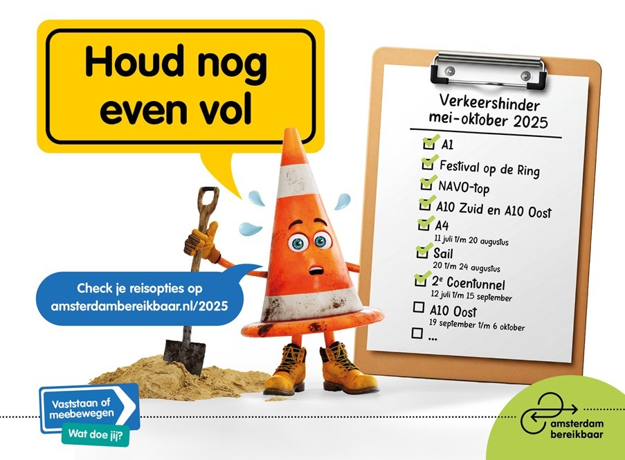 Afbeelding van de pylon met een afvinklijstje met alle werkzaamheden van deze hindercampagne