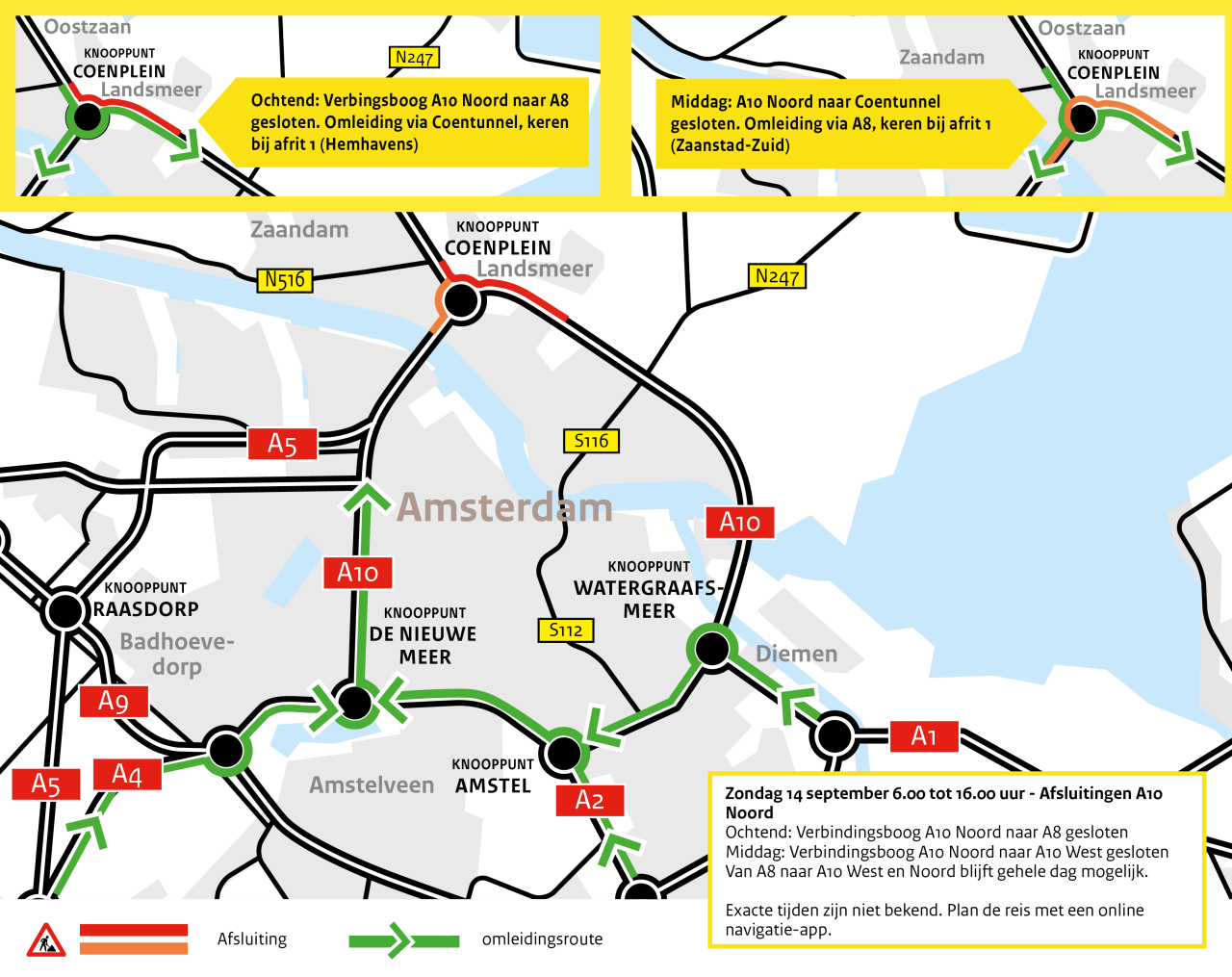 Omleidingkaart zondag 14 september resterende werkzaamheden
