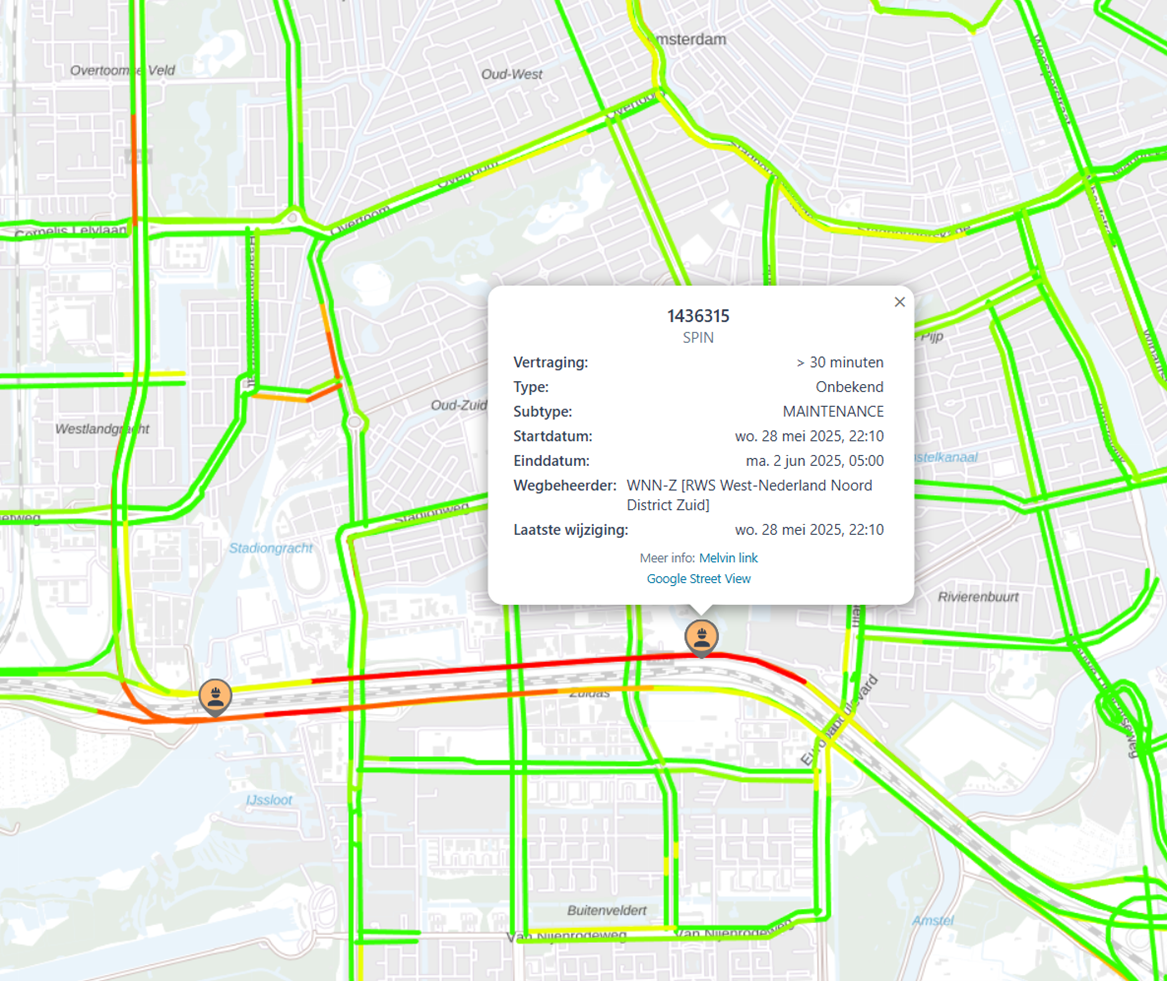 TrafficDash real-time geplande werkzaamheden uit MELVIN
