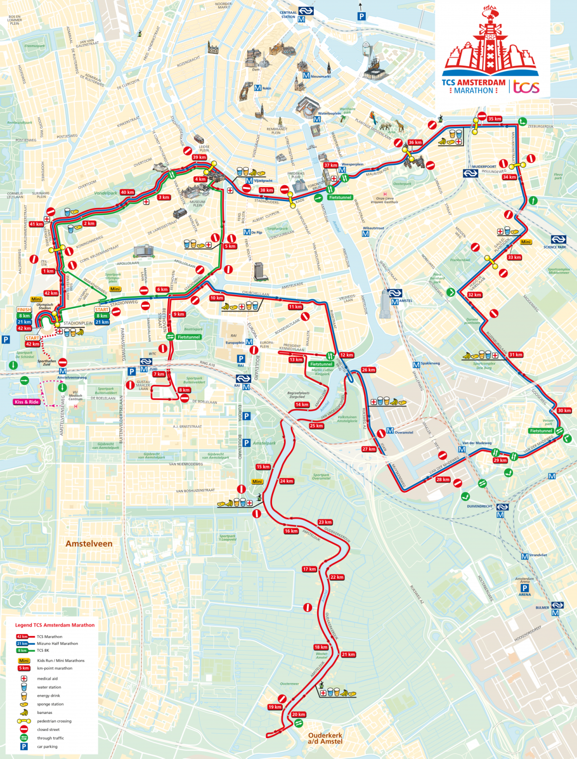 Route van de TCS Marathon voor de deelnemers van de marathon